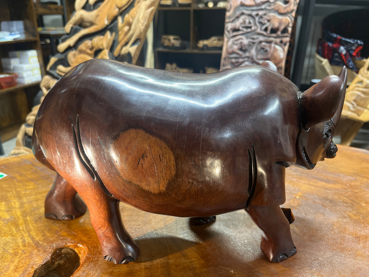 Hand carved Wooden Standing Rhino Curio (Big and Strong Look)