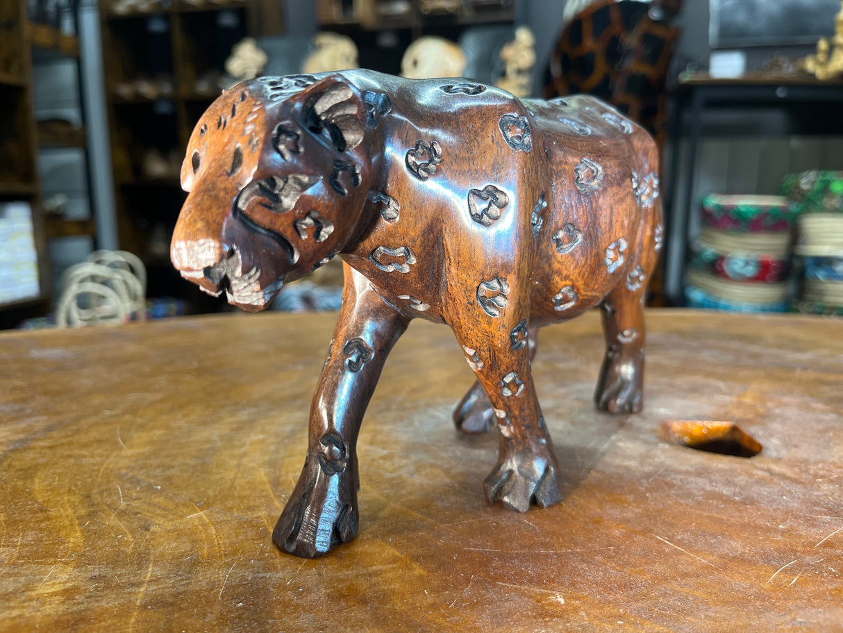 Hand Carved Ebony Wood Mother and Baby Leopard