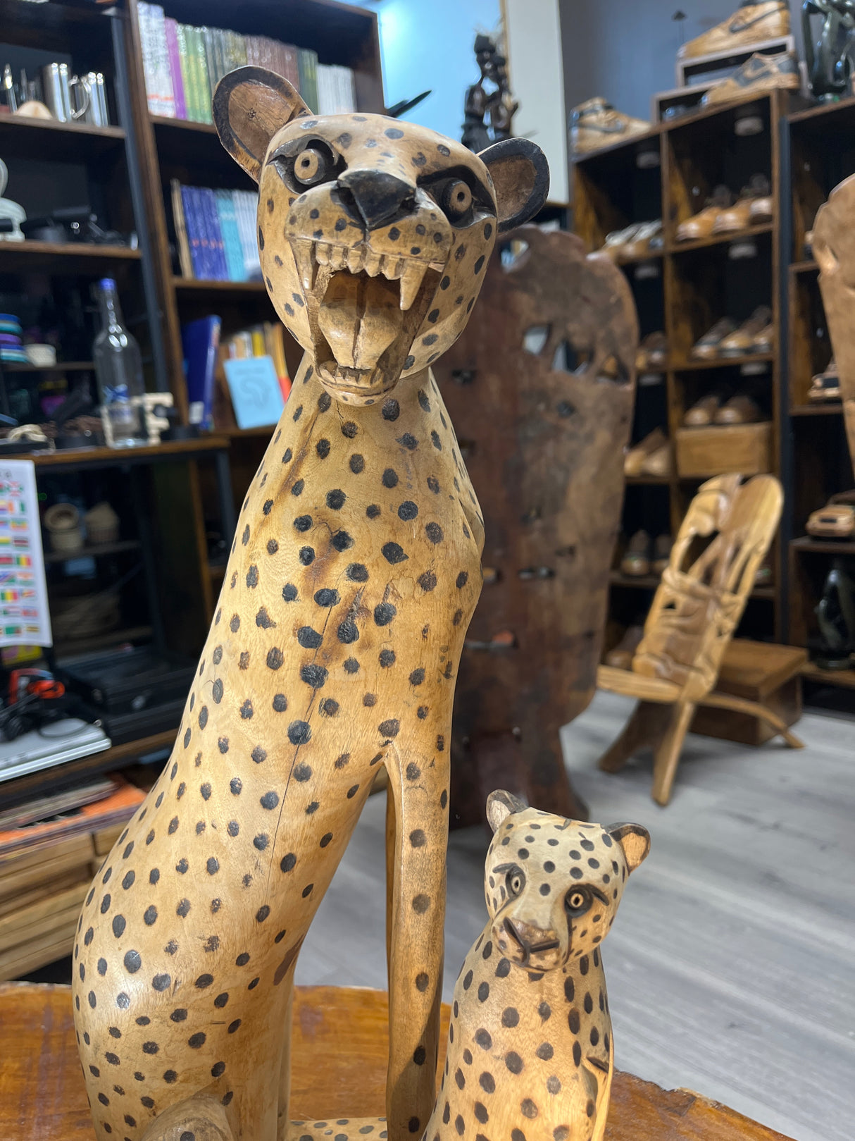 Hand Carved Mother and Baby Cheetah