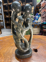 Hand Carved Stunning Green Stone Abstract Sculpture - Parents and Two Children (Wide)