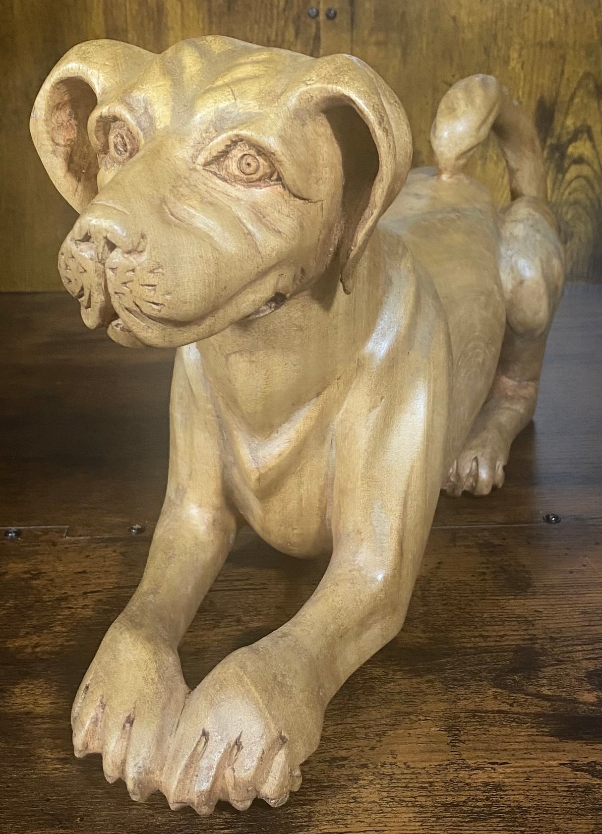 Hand Carved Mahogany Resting Dog