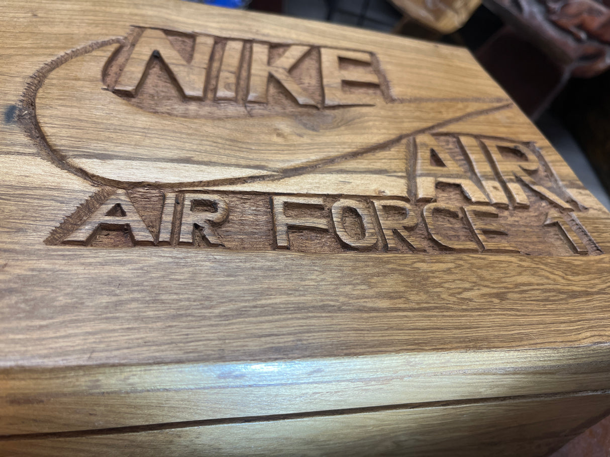 Pair of Nike Air Force One Low with Wooden Box V1.1 Hand Carved Mahogany Display Piece