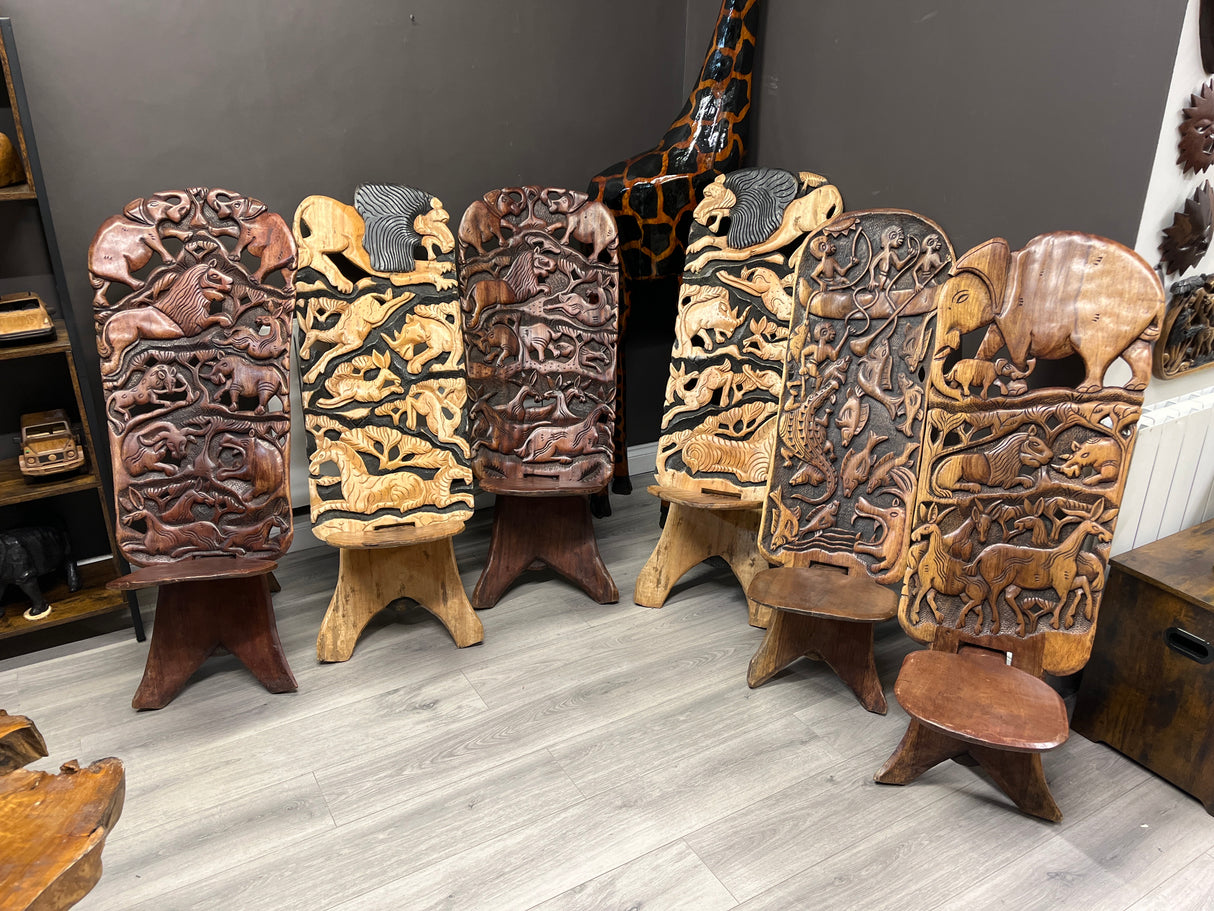 Large Functional Hand Carved Malawian Animal Story Chair