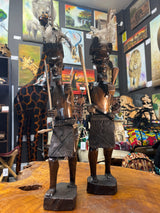 Pair of African Tribal Warriors Hand Carved in Wood