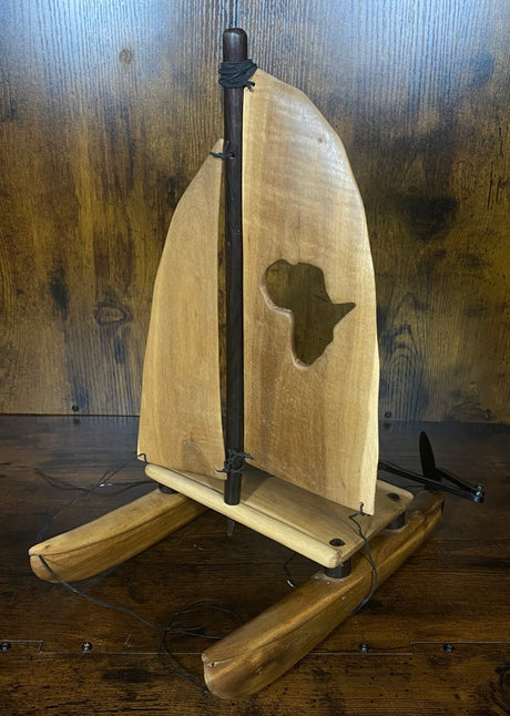 Hand Carved Boat With Africa Country Outline