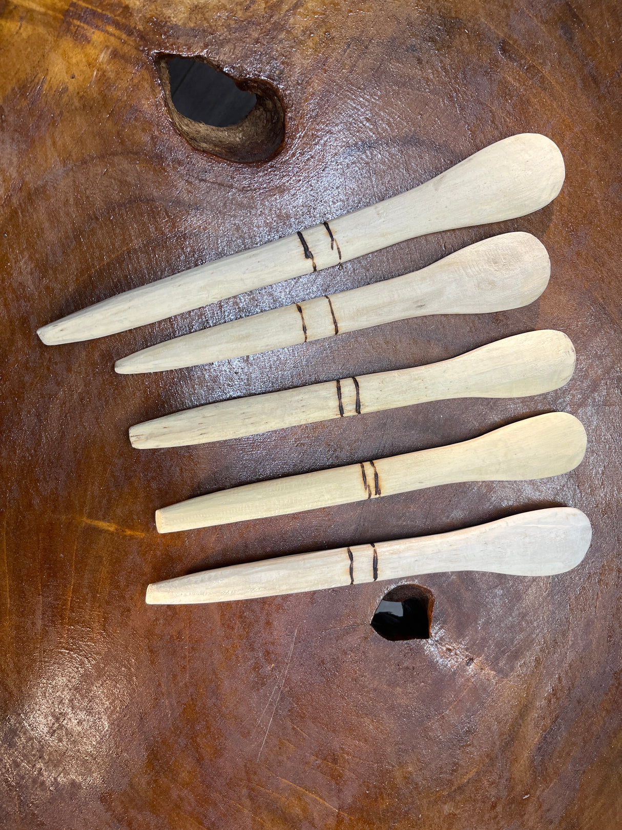 Handmade African 2 Stripe Wooden Spoons