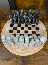 African Soap Stone Chess Set - Pink and Black Board