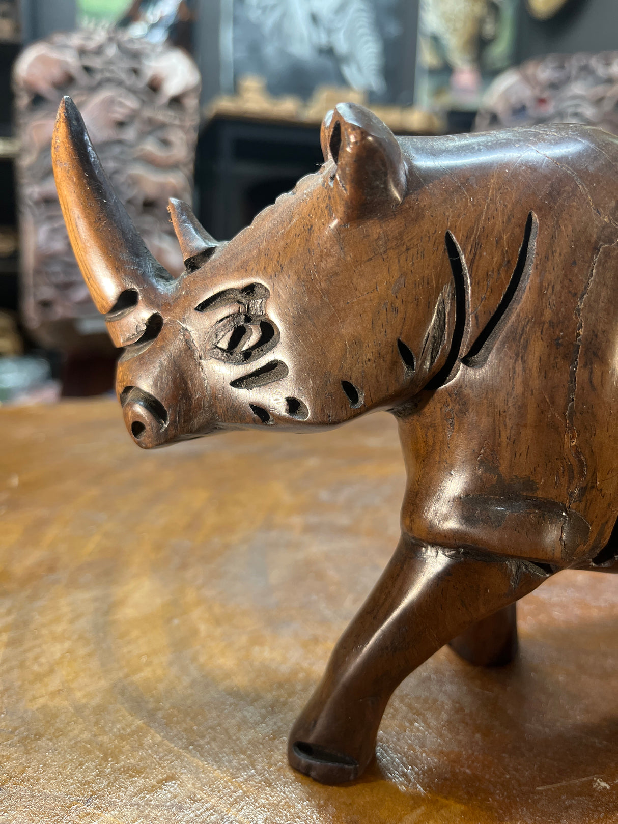 Wooden Standing Rhino Curio