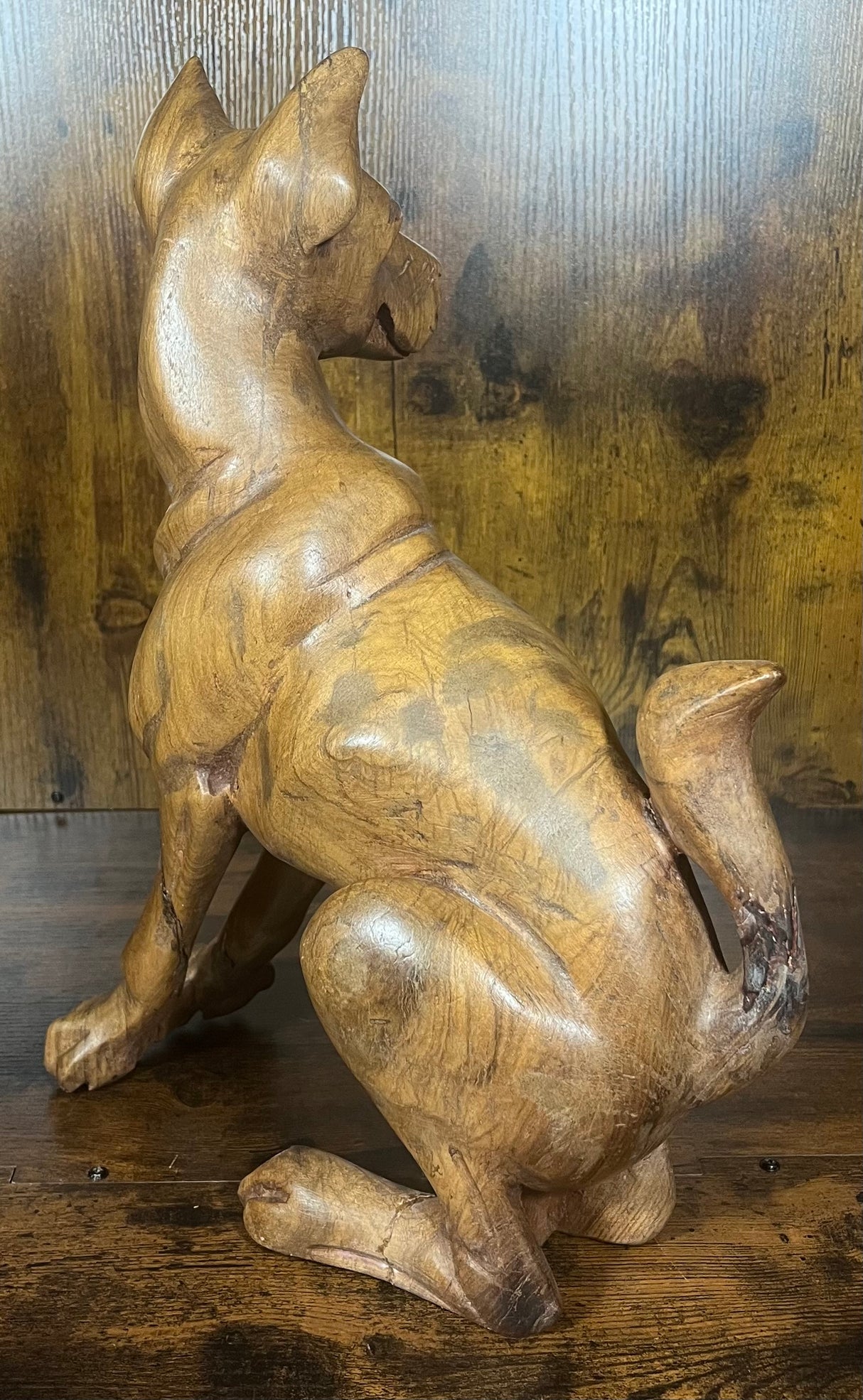 Hand Carved Mahogany Head Side Turned Dog