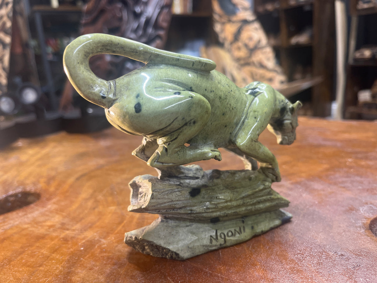 Stone Panther on a Log Handmade In Malawi