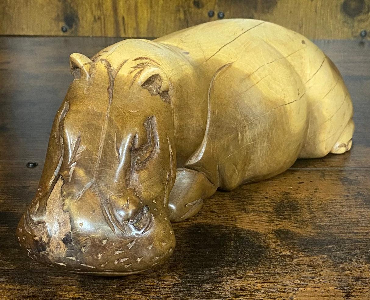 Large Hand Carved Mahogany Resting Hippo