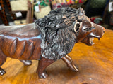 Hand Carved Wooden Reddish Brown Growling Lion