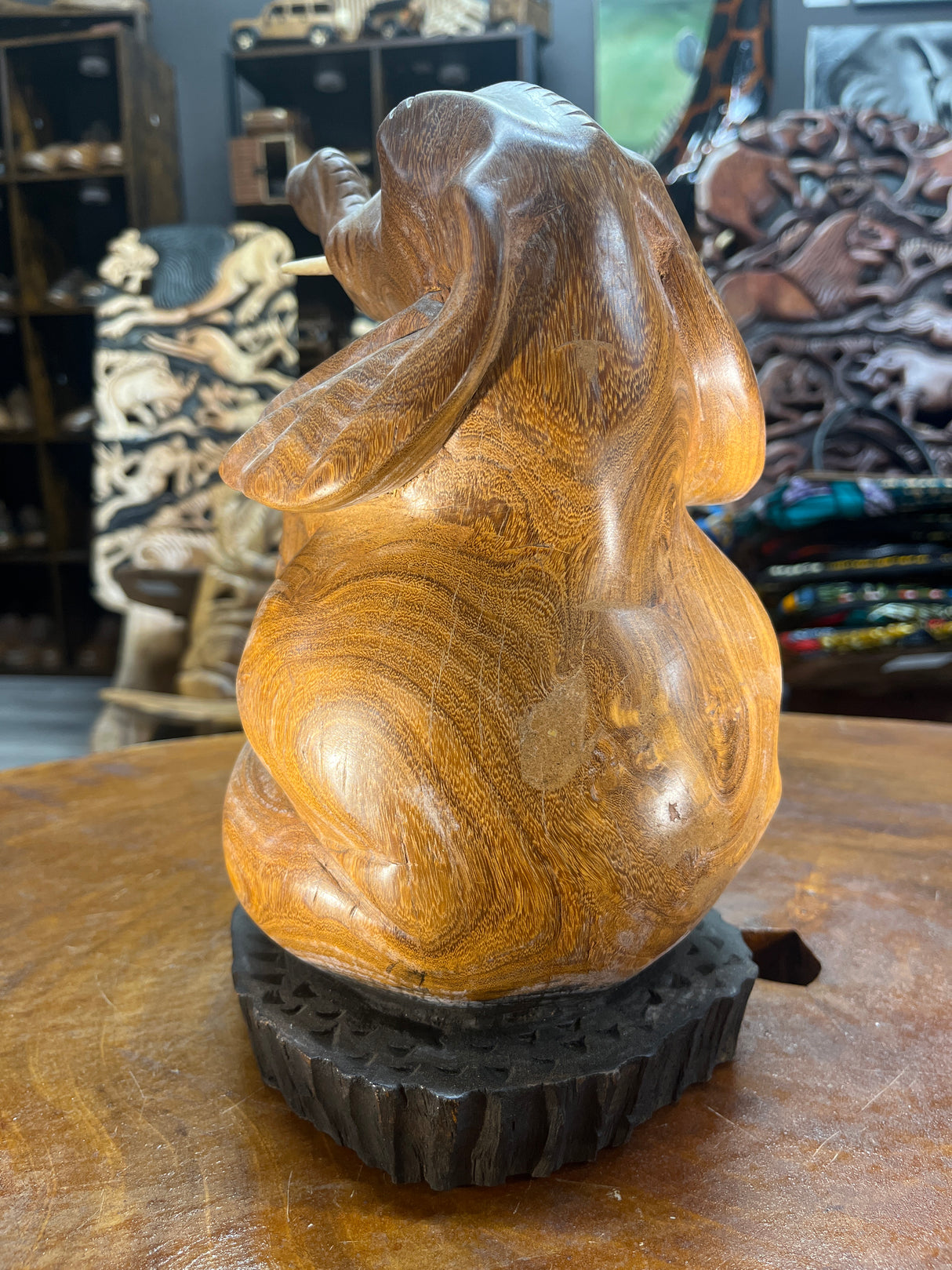Hand Carved Happy Elephant Mahogany