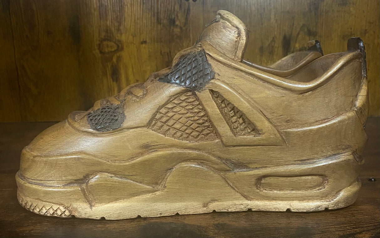 Pair of Jordan 4 V1.2 Hand Carved Mahogany Display Piece