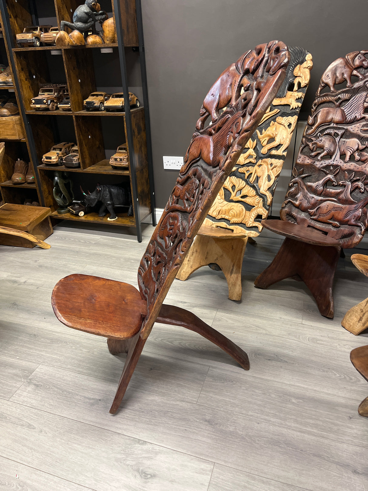 Large Functional Hand Carved Malawian Animal Story Chair