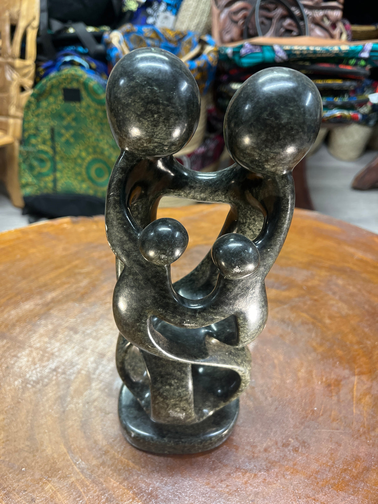 Hand Carved Stunning Green Stone Abstract Sculpture - Parents and Two Children (Slim)