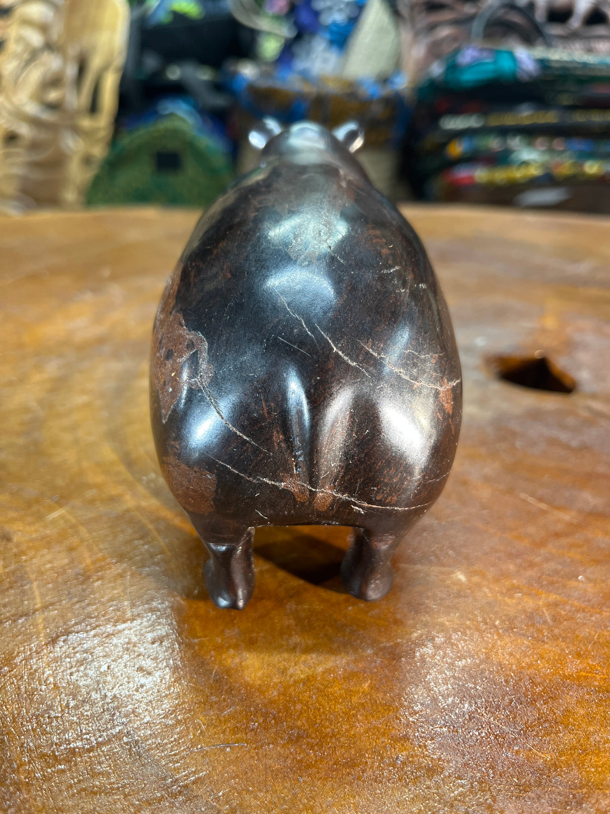 Small Hand Carved Ebony Wooden Hippo - Mouth Closed
