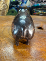 Small Hand Carved Ebony Wooden Hippo - Mouth Closed