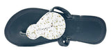 White and Gold Beaded Black Slippers