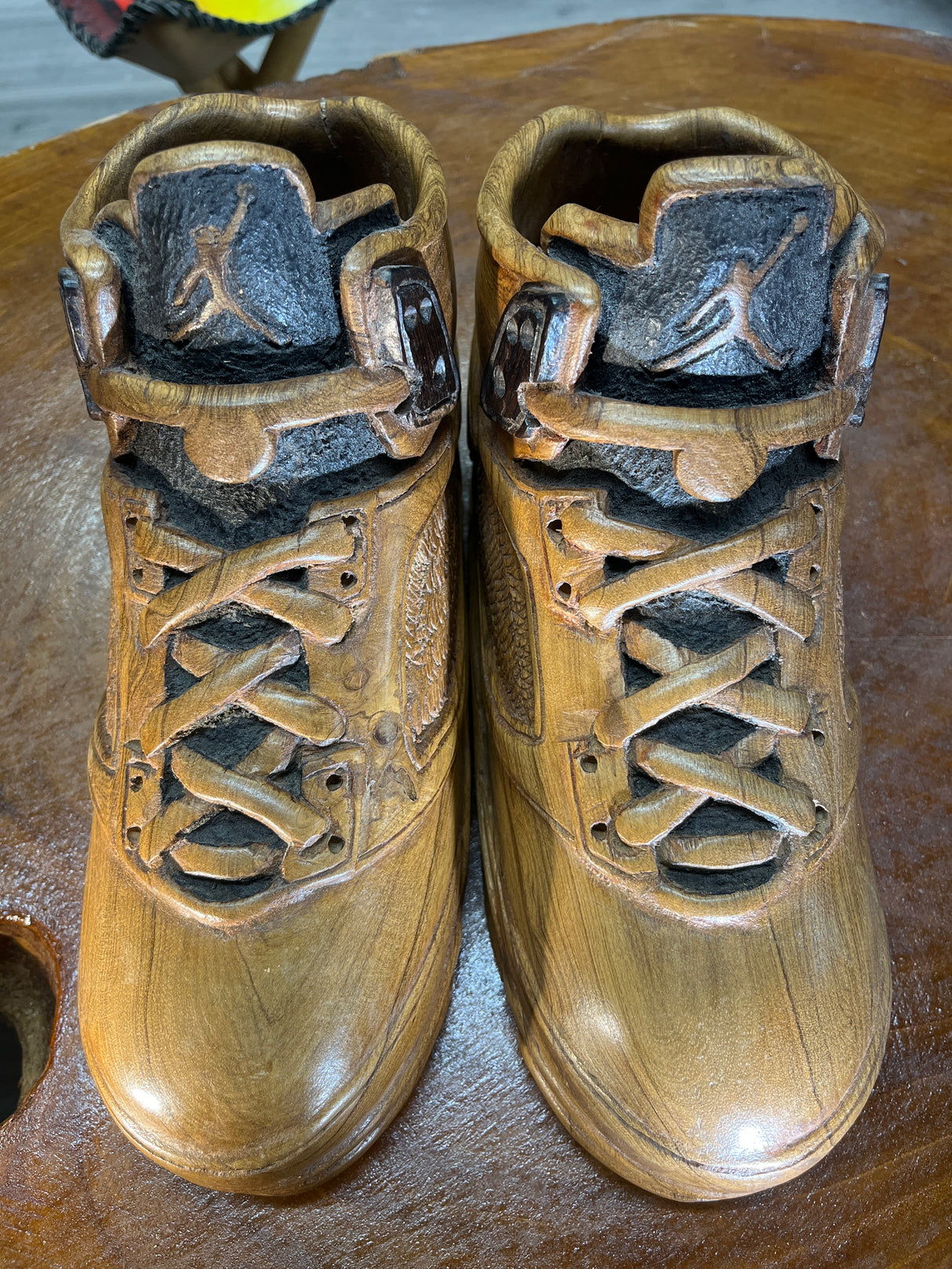 Pair of Jordan 5 V1.1 Hand Carved Mahogany Display Piece