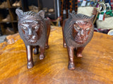 Dark Red / Brown Wooden Hand Carved Lions - Stunning Facial Features and Realism