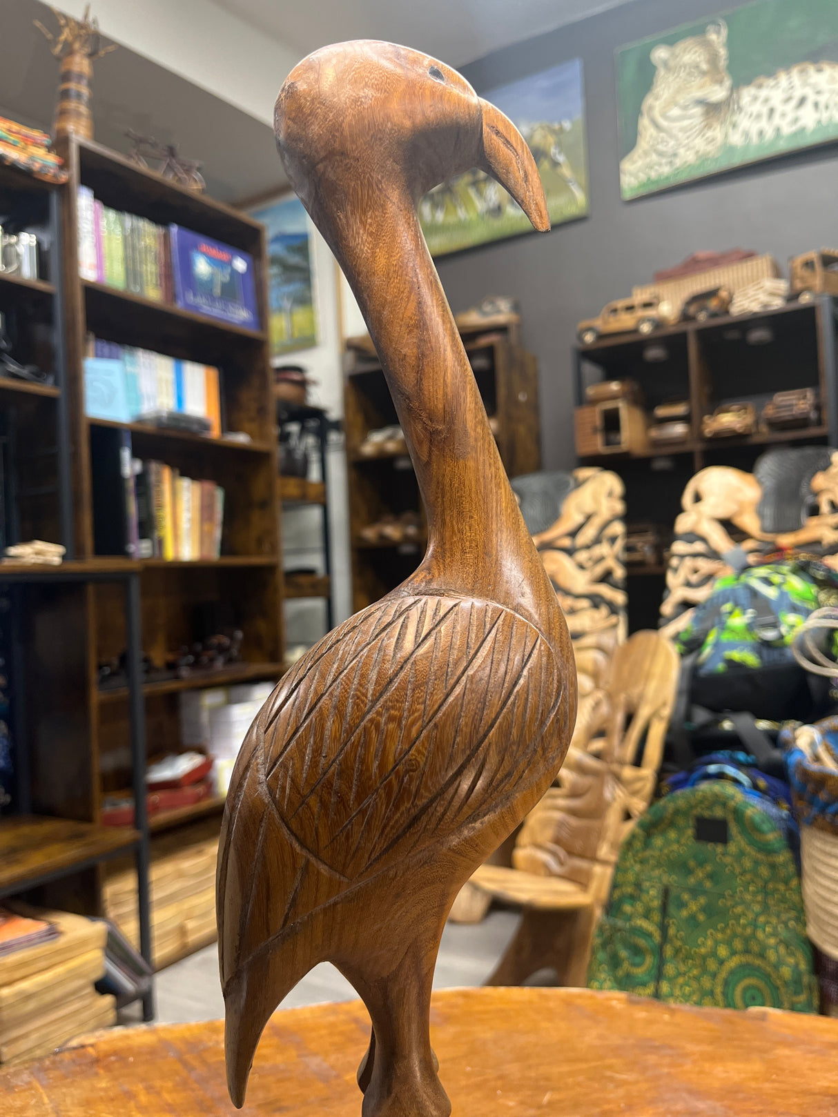 Hand Carved Wooden Crane Bird Slim Body Malawi