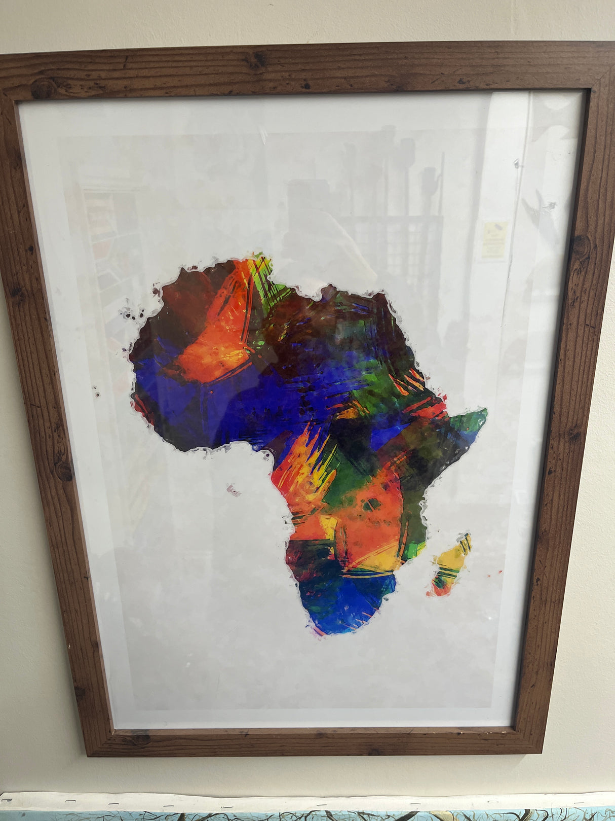 Colourful Abstract Water Colour Print - Africa Map in Frame