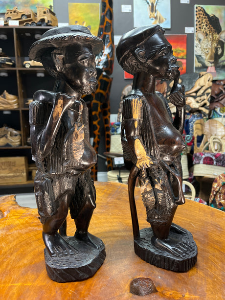 Pair of Ebony Hand Carved Fisherman