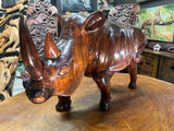Large and heavy Hand Carved Wooden Standing Rhino Curio (Muscular Look)