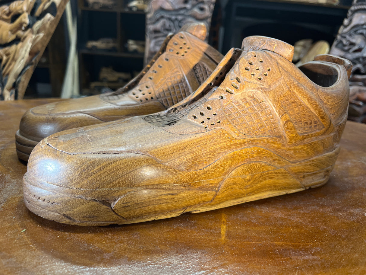 Pair of Jordan 4 V2.1 Hand Carved Mahogany Display Piece