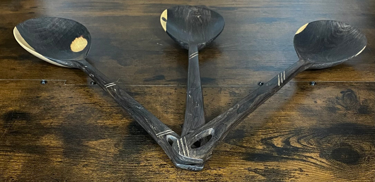 Hand Carved Ebony Serving Spoons