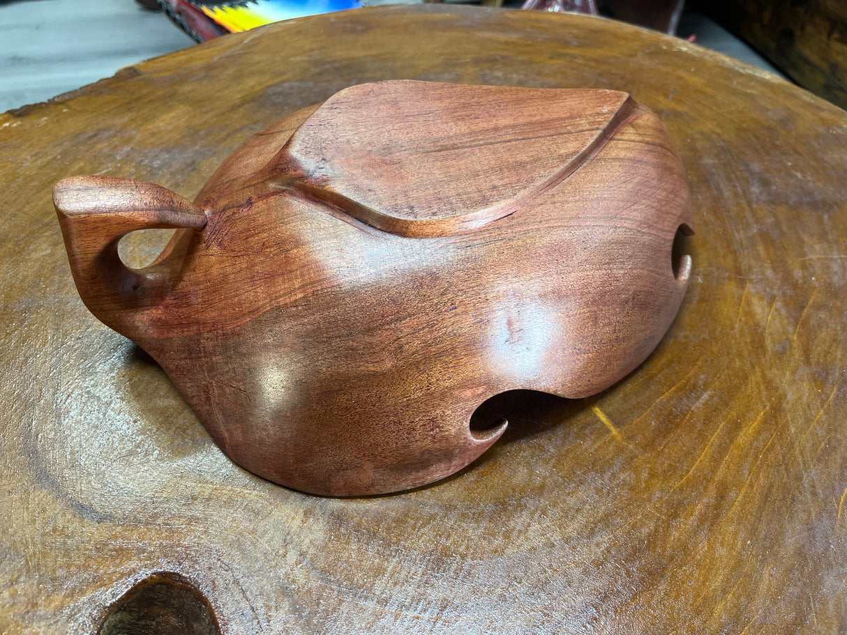 Medium Size Handmade Red Wooden Leaf Salad and Serving Dish
