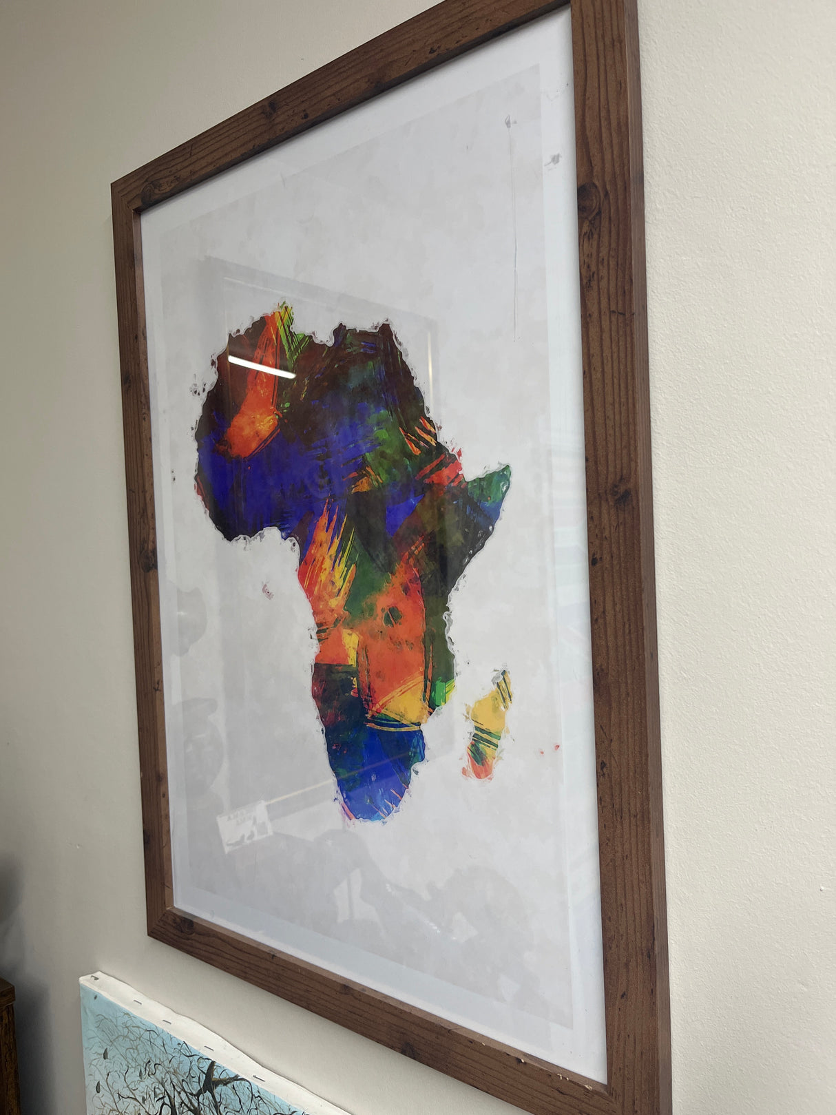 Colourful Abstract Water Colour Print - Africa Map in Frame