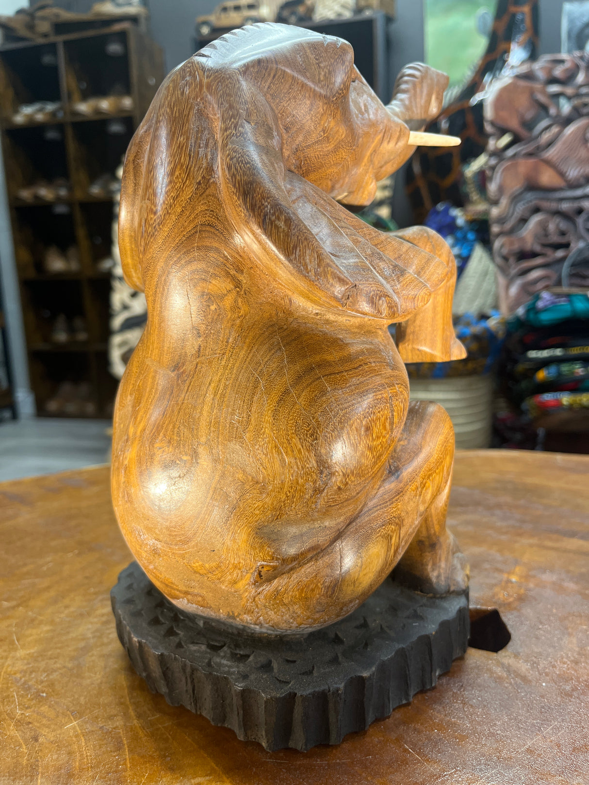 Hand Carved Happy Elephant Mahogany