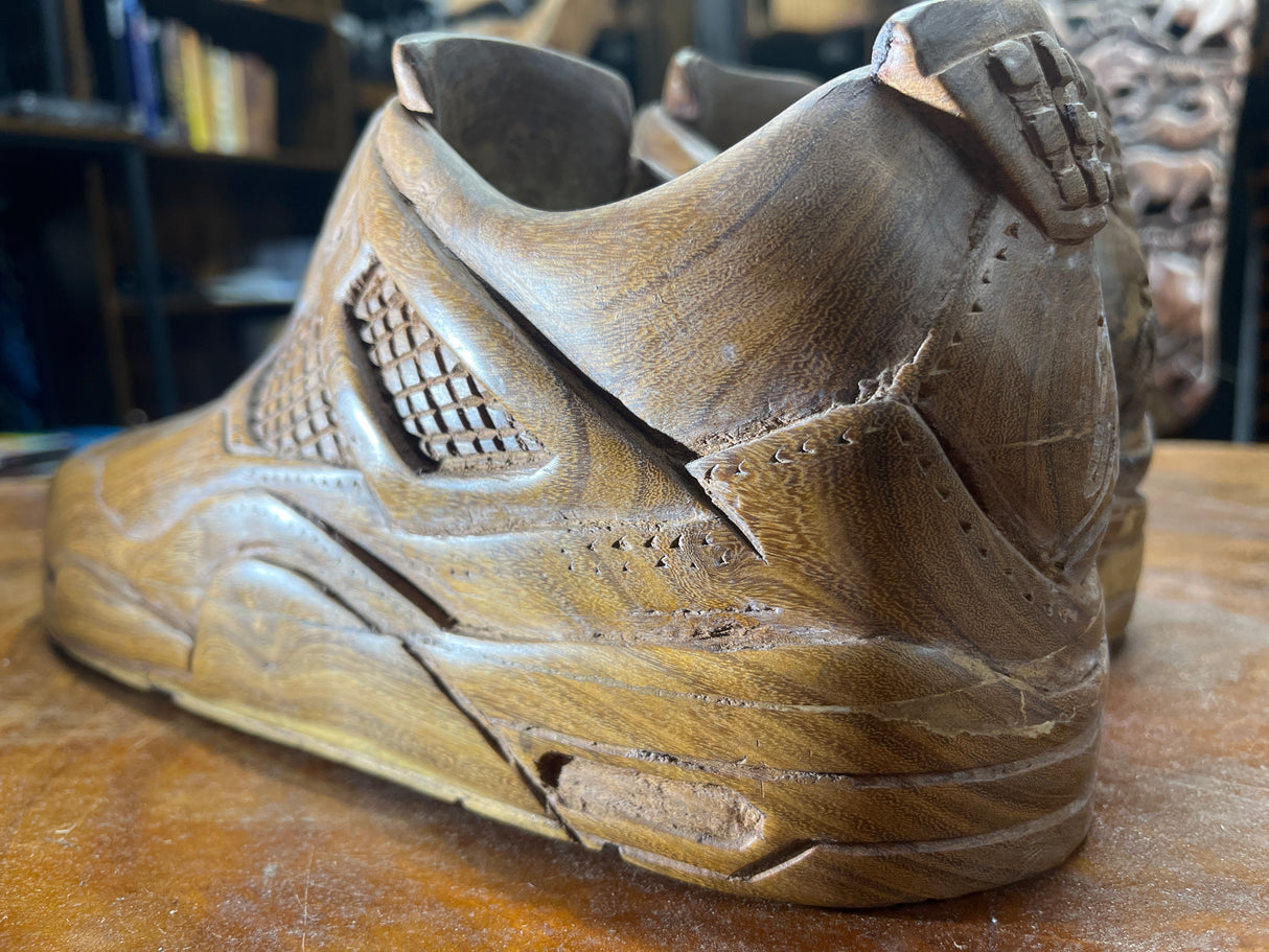 Pair of Jordan 4 V2.1 Hand Carved Mahogany Display Piece