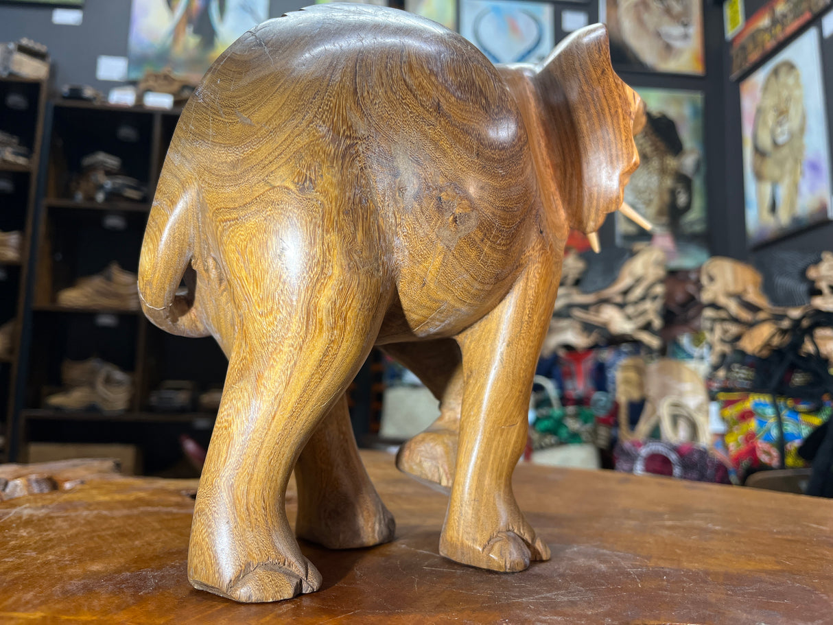 Hand Carved Elephant - Attacking Pose