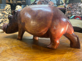 Big Reddish Colour Hand Carved Wooden Smiling Hippo - Mouth Closed (Heavy Piece)