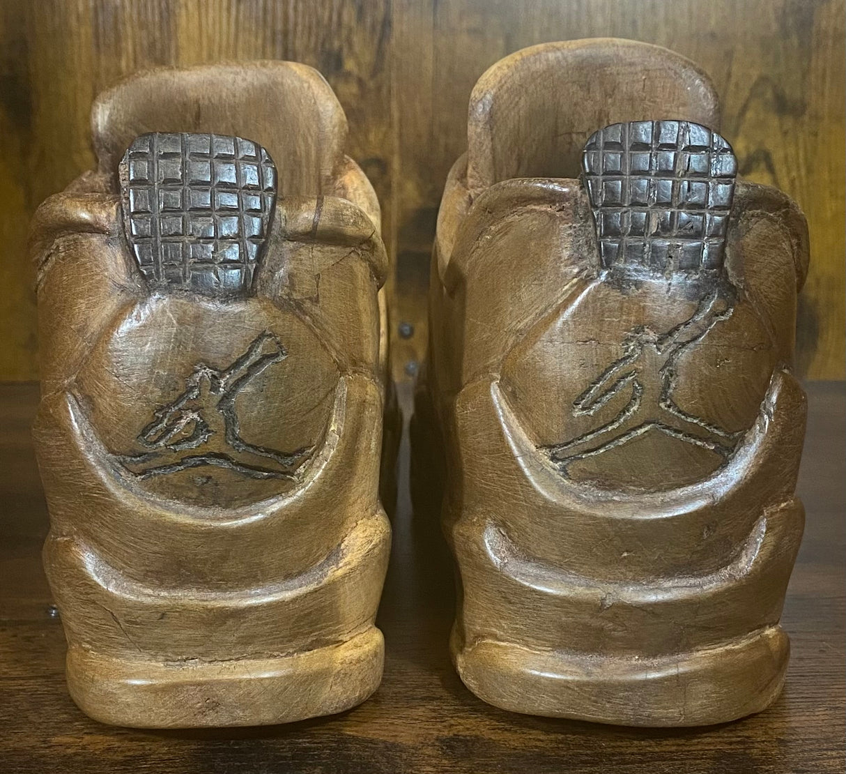 Pair of Jordan 4 V1.2 Hand Carved Mahogany Display Piece