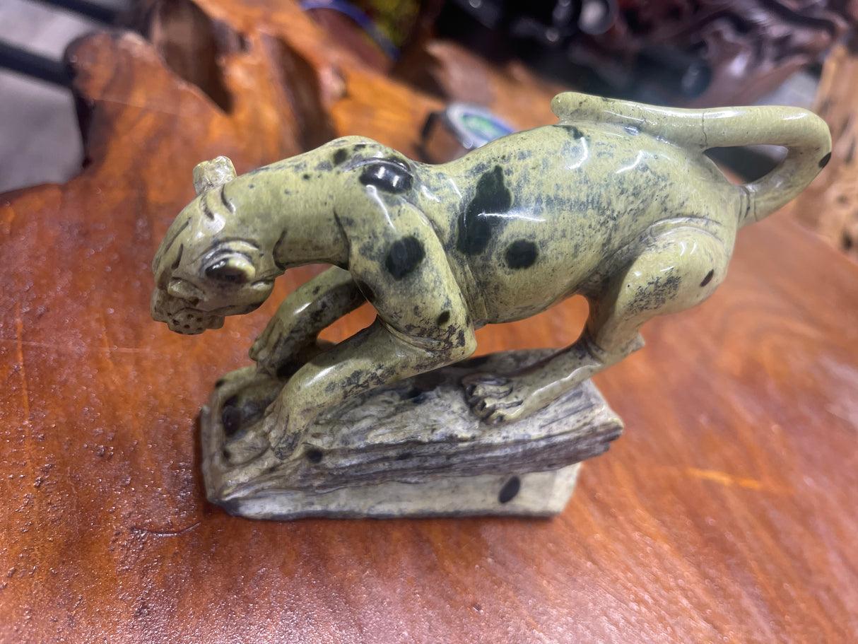 Stone Panther on a Log Handmade In Malawi