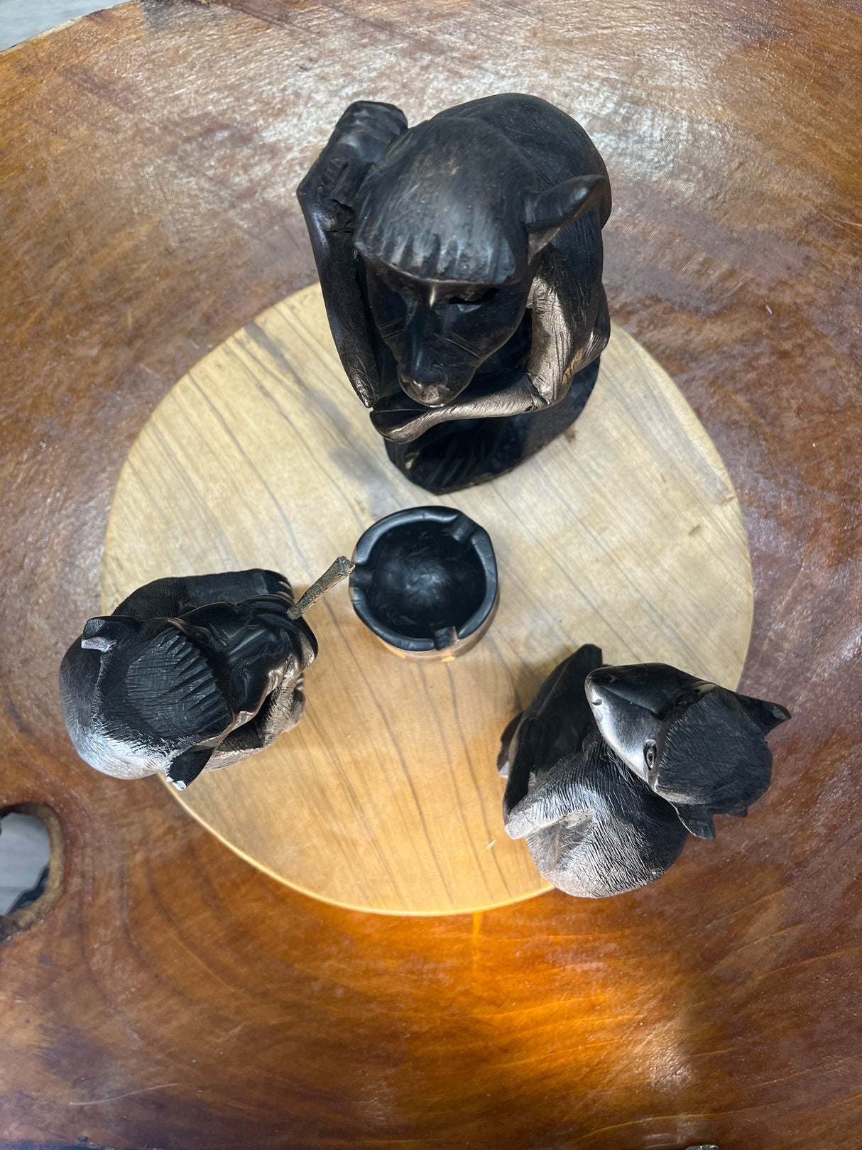 Custom Piece - 3 Smoking Monkeys Ashtray Ebony