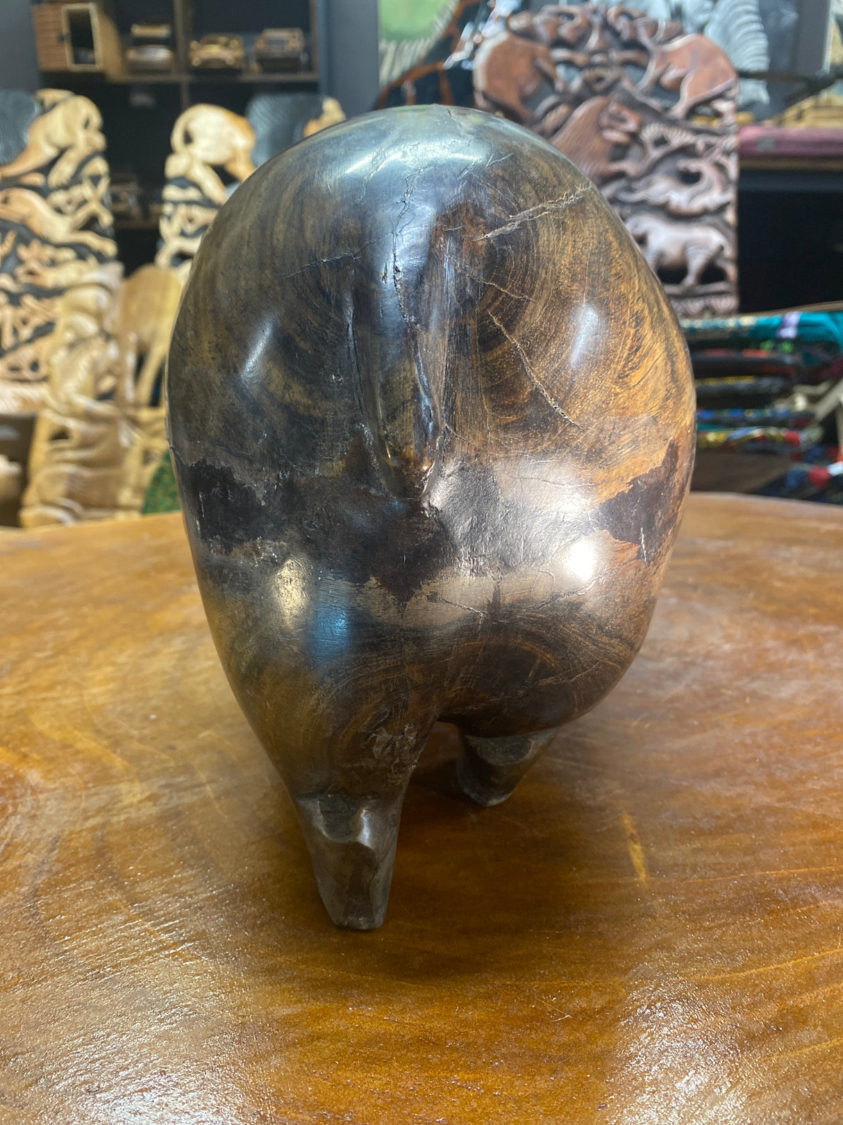 Hand Carved Wooden Smiling Hippo - Mouth Closed