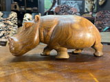 Hand Carved Beautifully Grained Wooden Hippo - Mouth Closed