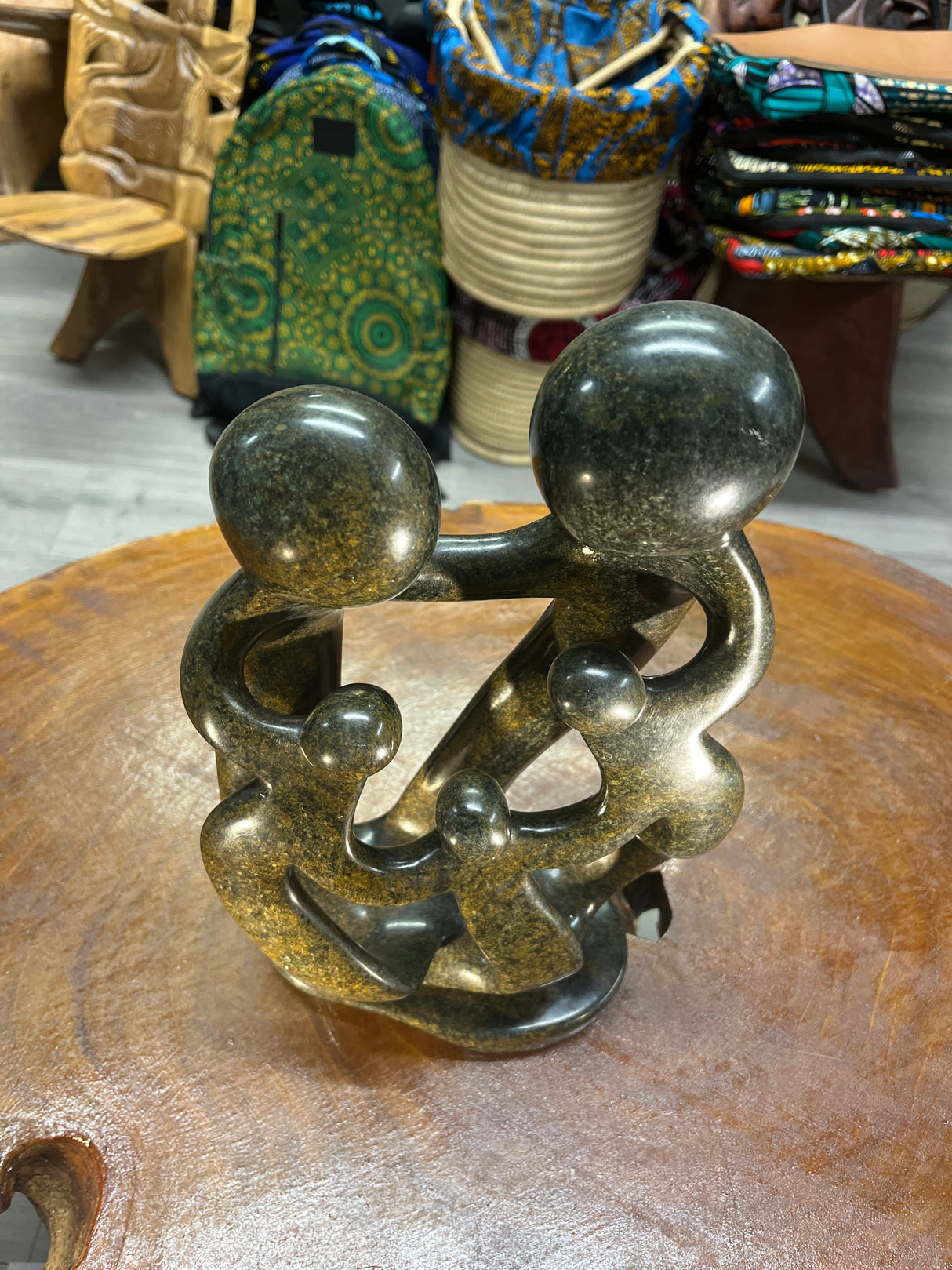 Hand Carved Stunning Green Stone Abstract Sculpture - Parents and Three Children