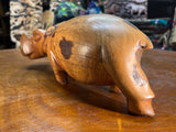 Hand Carved Light Brown Wooden Hippo - Mouth Closed
