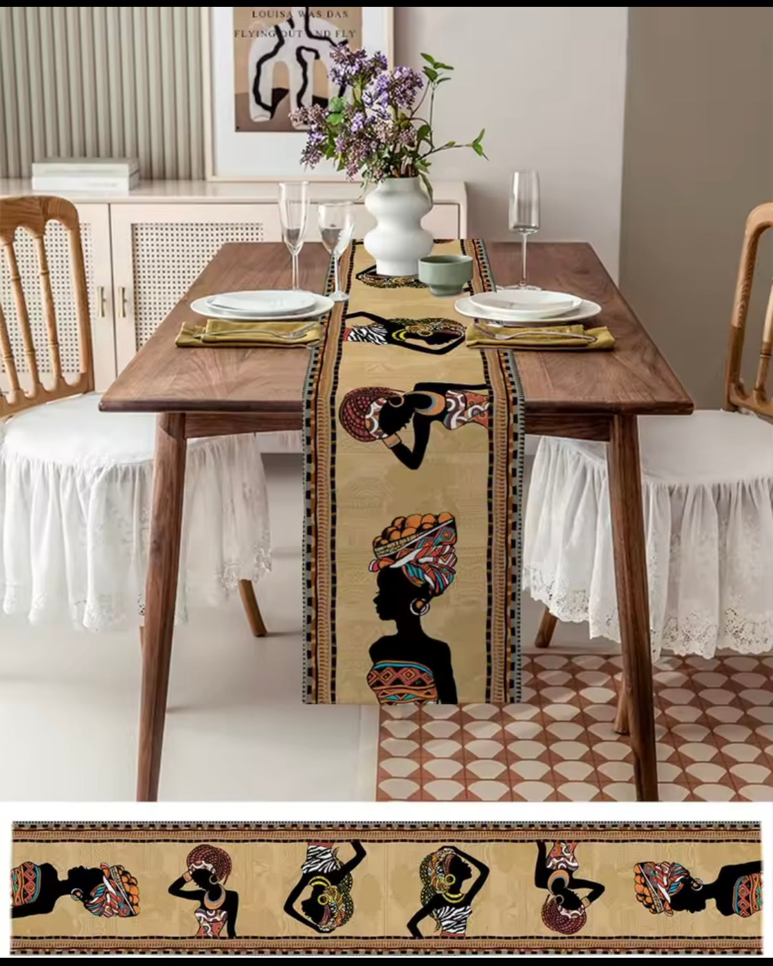 African Themed Linen Table Runner - 200 x 33cm