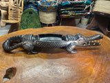 Hand Carved Stunning Ebony Crocodile With Coin / Jewellery Dish