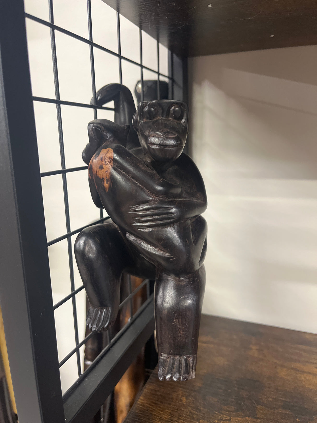 Hanging Ebony Mother and Baby Monkey