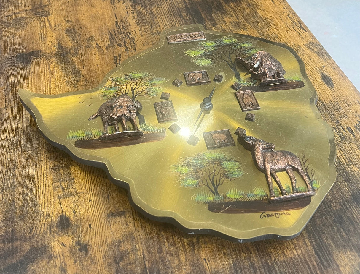 Gastone Copper Brass Coloured Vintage Zimbabwe Africa wall Clock