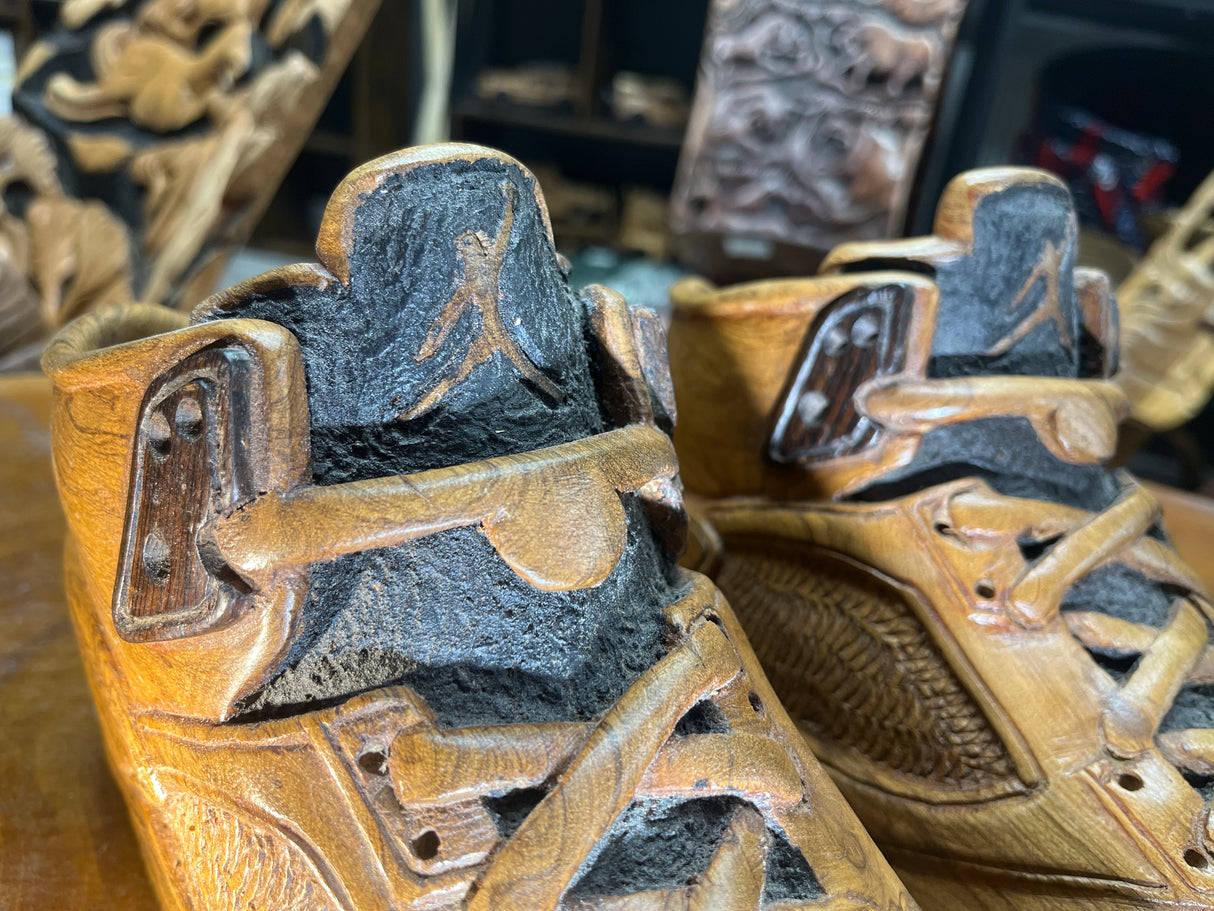 Pair of Jordan 5 V1.1 Hand Carved Mahogany Display Piece