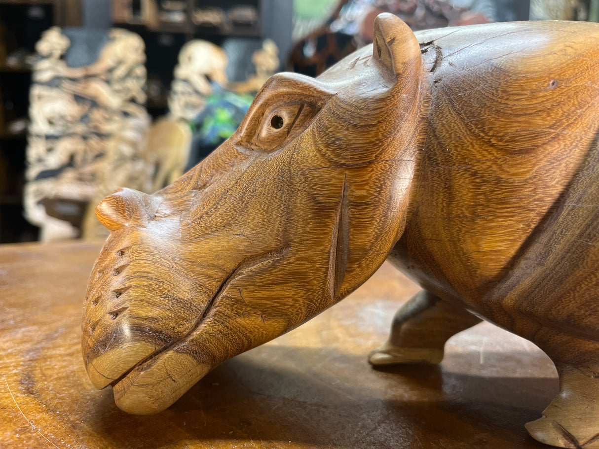 Hand Carved Wooden Hippo